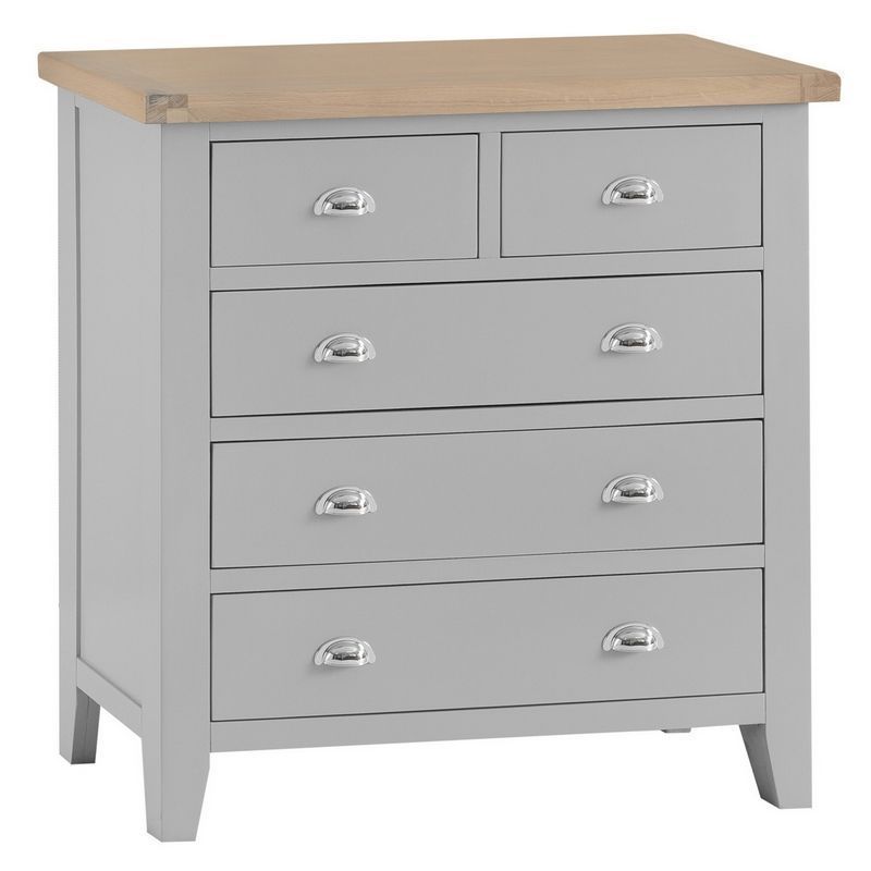 Lighthouse Grey & Oak Chest Of 5 Drawers